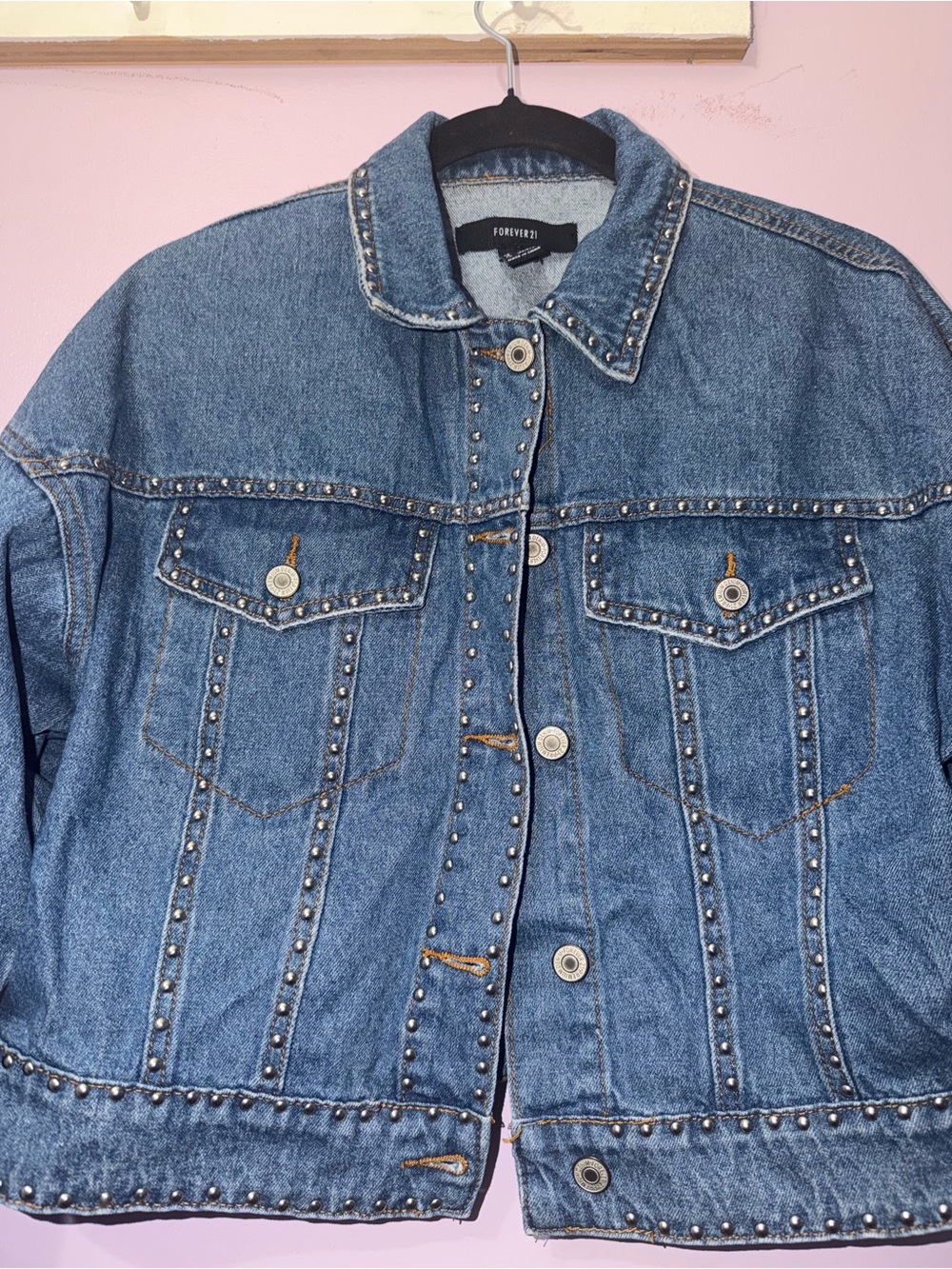 NWOT Forever 21 Studded Blue Denim Trucker Jacket